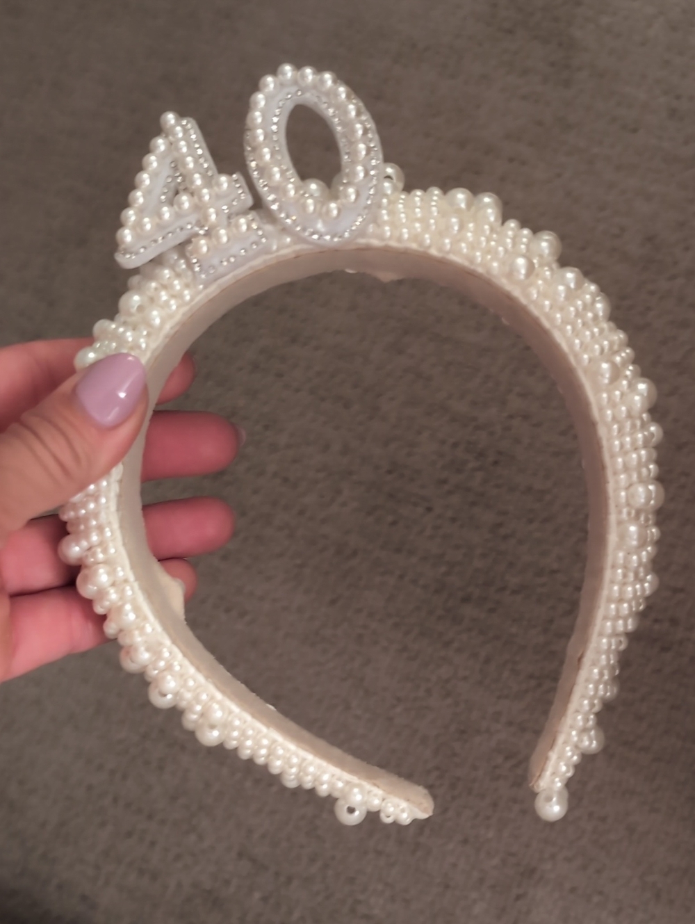 Pearl Beaded '40' Party Headband - White